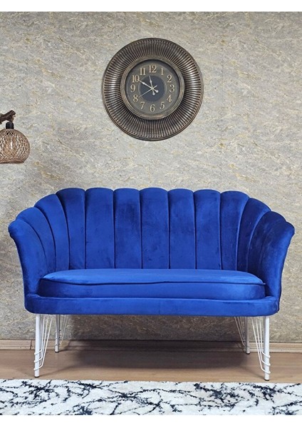 Ikili Istiridye Beyaz Boyalı Telli Ayak Çay Seti Koltuk Tekli Berjer , Ikili Berjer Koltuk Mavi Renk 110 x 48 Boyut/ebat