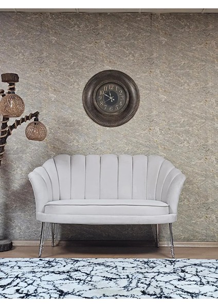 Ikili Istiridye Krom Kaplama Telli Ayak Çay Seti Koltuk Tekli Berjer , Ikili Berjer Koltuk Krem Renk 110 x 48 Boyut/ebat