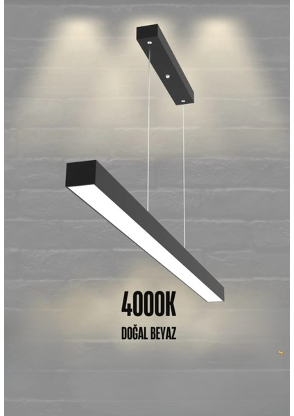 Lineer 80CM ( Siyah Kasa, Doğal Beyaz Işık ) Sarkıt Modern LED Avize, Salon, Mutfak, Masaüstü Avize