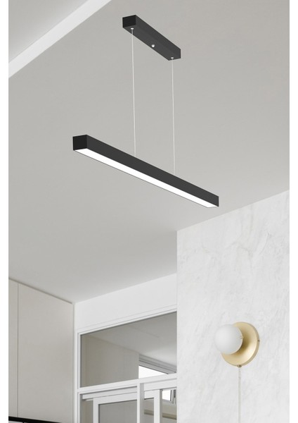Lineer 80CM ( Siyah Kasa, Doğal Beyaz Işık ) Sarkıt Modern LED Avize, Salon, Mutfak, Masaüstü Avize modelleri