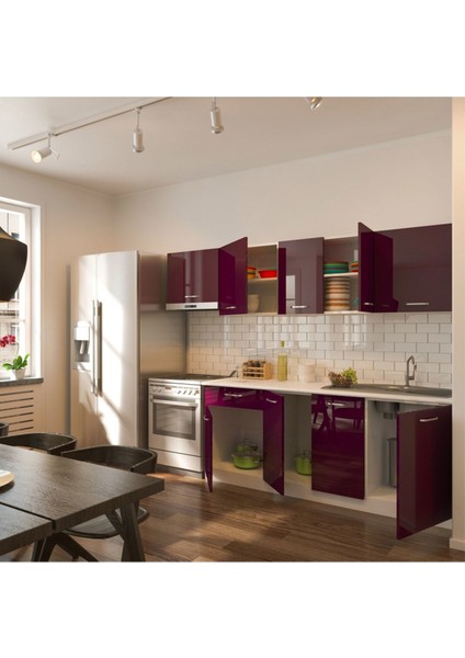 Nevin Hazır Mutfak Dolabı 260CM-TEZGAH Dahil-Parlak Mürdüm fiyatları