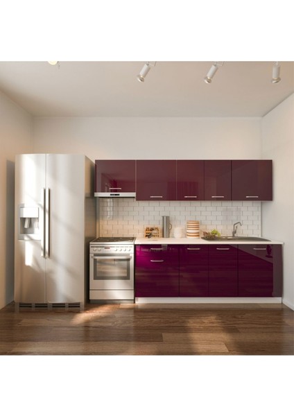 Nevin Hazır Mutfak Dolabı 260CM-TEZGAH Dahil-Parlak Mürdüm indirimleri