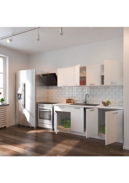 Hazır Mutfak Dolabı 200 cm - Beyaz– Tezgah Dahil