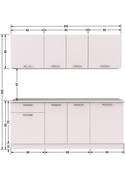 Hazır Mutfak Dolabı 200 cm - Beyaz– Tezgah Dahil fiyatları