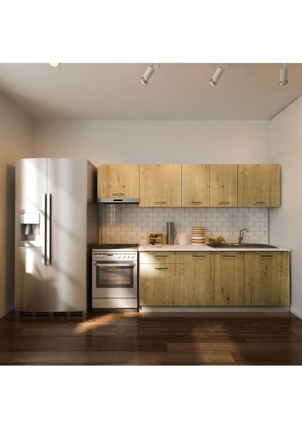 Mısra Hazır Mutfak Dolabı 260 cm – Tezgah Dahil-Safir Meşe