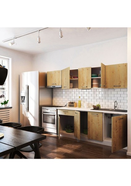 Mısra Hazır Mutfak Dolabı 260 cm – Tezgah Dahil-Safir Meşe modelleri
