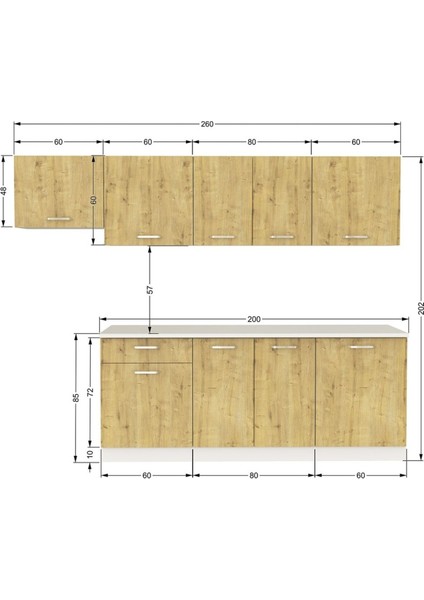 Mısra Hazır Mutfak Dolabı 260 cm – Tezgah Dahil-Safir Meşe fırsatları