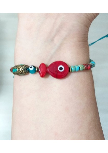 Hematit Doğaltaşlı Kırmızı Murano Cam Balık Nepal ve Miyuki Round Boncuklu Bileklik fırsatları