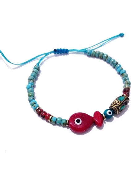 Hematit Doğaltaşlı Kırmızı Murano Cam Balık Nepal ve Miyuki Round Boncuklu Bileklik indirimleri