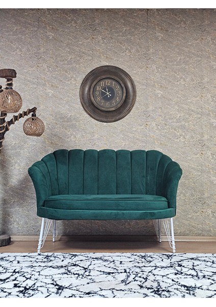 Ikili Istiridye Beyaz Boyalı Telli Ayak Çay Seti Koltuk Tekli Berjer , Ikili Berjer Koltuk Yeşil Renk 110 x 48 Boyut/ebat