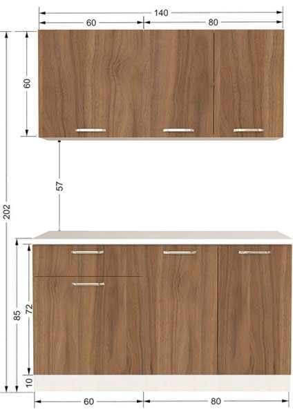 Inci Hazır Mutfak Dolabı 140 cm - Tezgah Dahil - Ceviz fiyatları