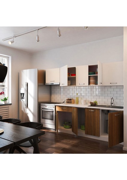 Oya Hazır Mutfak Dolabı 260 cm - Tezgah Dahil-Ceviz - Beyaz fiyatları
