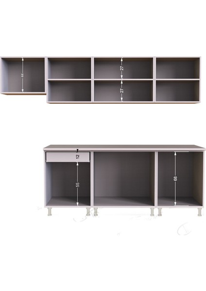 Oya Hazır Mutfak Dolabı 260 cm - Tezgah Dahil-Ceviz - Beyaz fırsatları