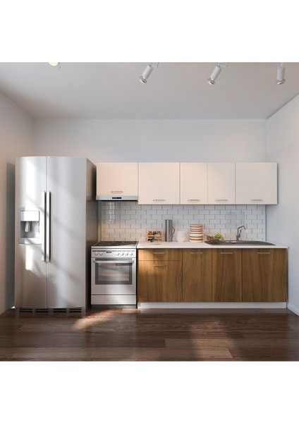 Oya Hazır Mutfak Dolabı 260 cm - Tezgah Dahil-Ceviz - Beyaz indirimleri