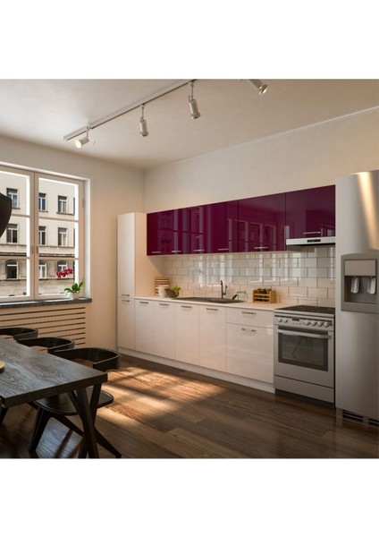 Uraz Hazır Mutfak Dolabı Kiler Dahil 320 Cm–parlak Beyaz Mürdüm - Tezgah Dahil modelleri