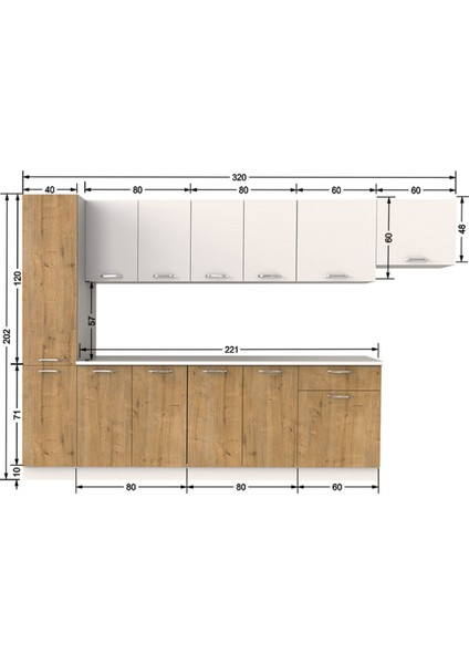 Tunay Hazır Mutfak Dolabı Kiler Dahil 320 cm –safir Meşe ve Beyaz - Tezgah Dahil modelleri