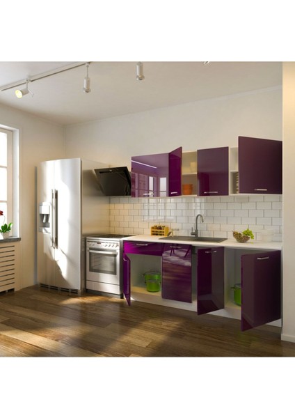 Rana Hazır Mutfak Dolabı 200 Cm– Parlak Mürdüm – Tezgah Dahil fiyatları