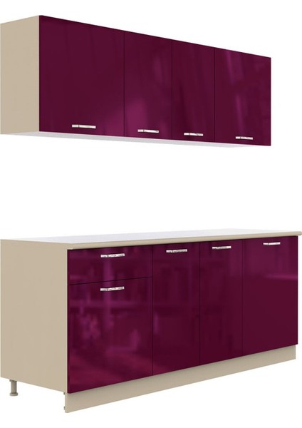 Rana Hazır Mutfak Dolabı 200 Cm– Parlak Mürdüm – Tezgah Dahil fırsatları