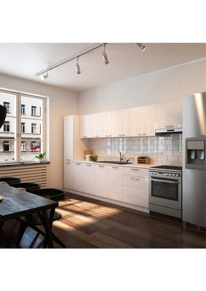 Tanyeli Hazır Mutfak Dolabı Kiler Dahil 320 Cm–parlak Beyaz - Tezgah Dahil