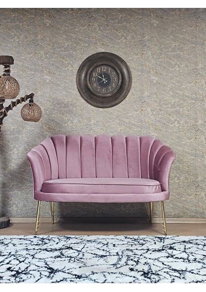 Ikili Istiridye Gold Kaplama Telli Ayak Çay Seti Koltuk Tekli Berjer , Ikili Berjer Koltuk Pembe Renk 110 x 48 Boyut/ebat