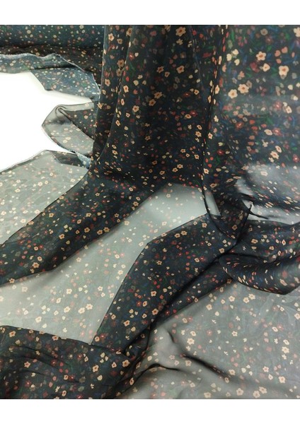 Tek En Koyu Lacivert Çiçekli Şifon En: 100