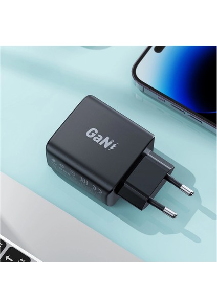 35W Gan Çift Usb-C Portlu Süper Hızlı Şarj Adaptörü – Pd Destekli Akıllı Çip Teknolojili