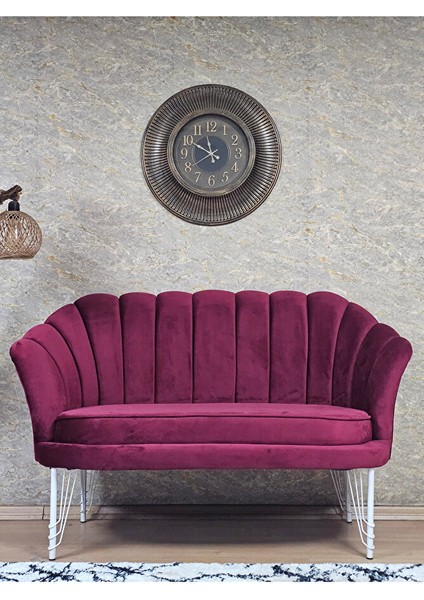 Ikili Istiridye Beyaz Boyalı Telli Ayak Çay Seti Koltuk Tekli Berjer , Ikili Berjer Koltuk Bordo Renk 110 x 48 Boyut/ebat