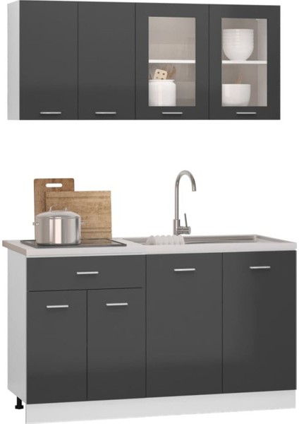 Helin Mutfak Dolabı Modern Antrasit Highgloss 140 cm Tezgah Dahil Kullanım modelleri