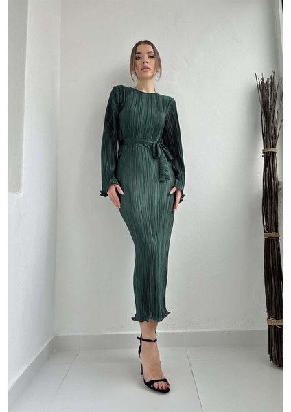 Zümrüt Ispanyol Kol Piliseli Elbise