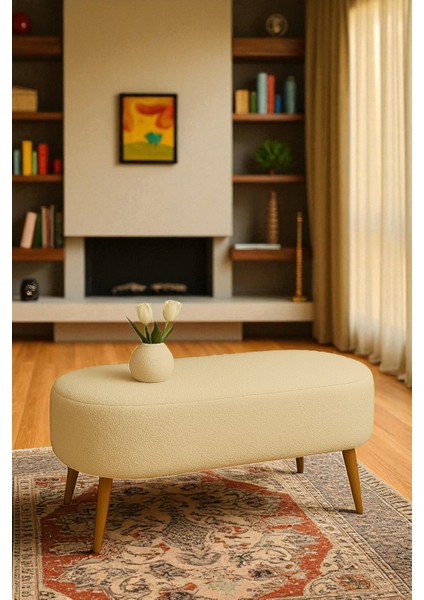 Rustika Teddy Kumaş Puf Bench Koltuk Tabure 34 x 90 x 42 cm Ahşap Ayak Metal Bağlantı fırsatları
