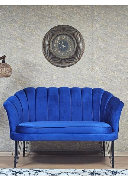 Ikili Istiridye Siyah Boyalı Telli Ayak Çay Seti Koltuk Tekli Berjer , Ikili Berjer Koltuk Mavi Renk 110 x 48 Boyut/ebat