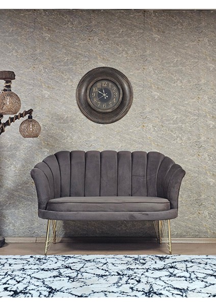 Ikili Istiridye Gold Kaplama Telli Ayak Çay Seti Koltuk Tekli Berjer , Ikili Berjer Koltuk Kahverengi Renk 110 x 48 Boyut/ebat