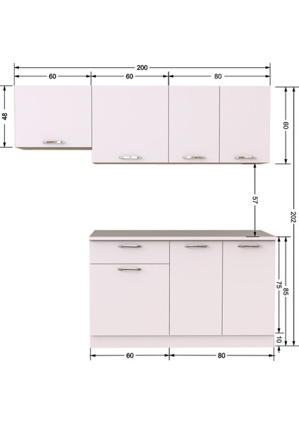 Lidya Hazır Mutfak Dolabı 200 cm – Beyaz– Tezgah Dahil modelleri