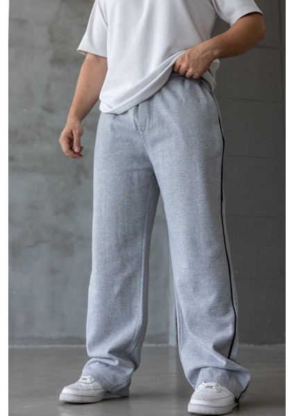 Erkek Kışlık Gri Şeritli Oversize Baggy Eşofman Altı modelleri