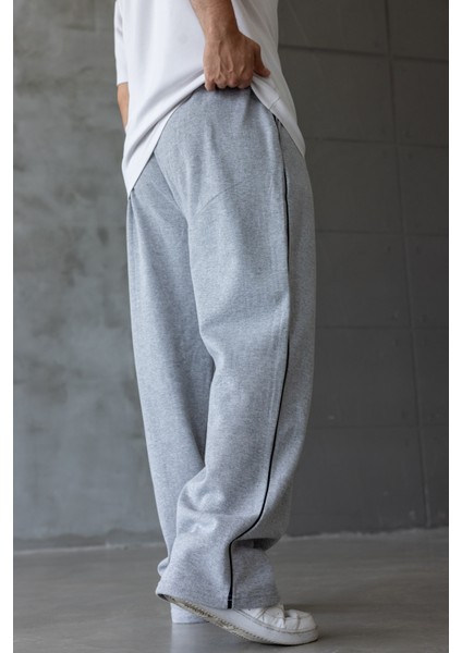 Erkek Kışlık Gri Şeritli Oversize Baggy Eşofman Altı fırsatları