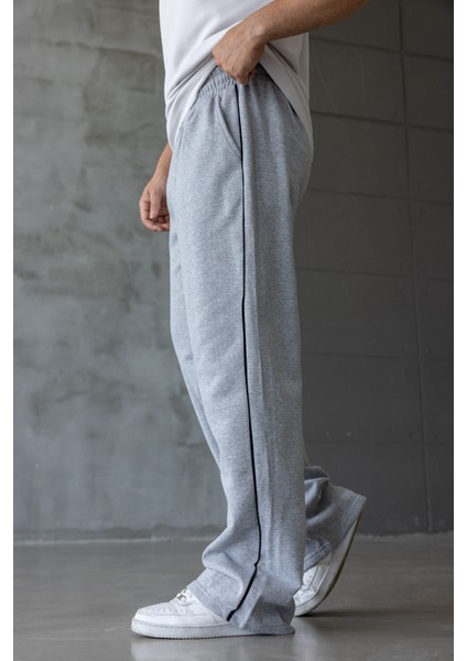 Erkek Kışlık Gri Şeritli Oversize Baggy Eşofman Altı indirimleri