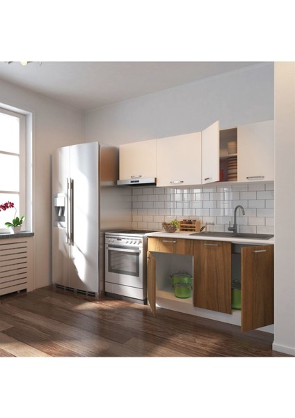 Meriç Hazır Mutfak Dolabı 200 cm – Ceviz-Beyaz – Tezgah Dahil fiyatları