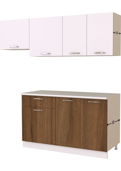 Meriç Hazır Mutfak Dolabı 200 cm – Ceviz-Beyaz – Tezgah Dahil fırsatları