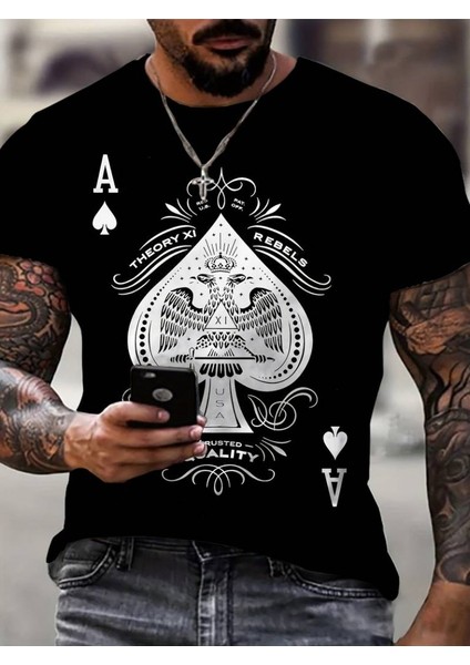 Erkekkısa Kollu Yuvarlak Yaka Desenli Viskon T-Shirt