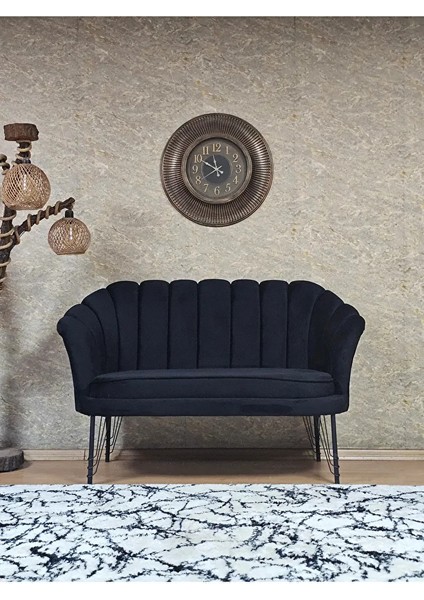 Ikili Istiridye Siyah Boyalı Telli Ayak Çay Seti Koltuk Tekli Berjer , Ikili Berjer Koltuk Siyah Renk 110 x 48 Boyut/ebat