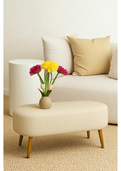 Rustika Teddy Kumaş Puf Bench Koltuk Tabure 34 x 90 x 42 cm Ahşap Ayak Metal Bağlantı