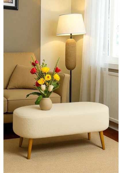 Rustika Teddy Kumaş Puf Bench Koltuk Tabure 34 x 90 x 42 cm Ahşap Ayak Metal Bağlantı fırsatları