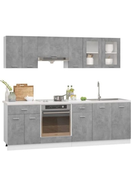 Tuana Mutfak 210 cm Tezgah Dahil - Beton Görünümlü Kapak
