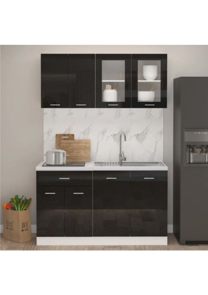 Efsun Mutfak 140 cm Tezgah Dahil - Parlak Kapak Siyah