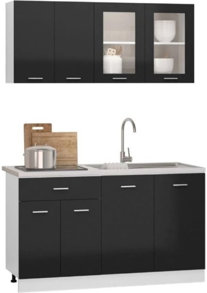 Efsun Mutfak 140 cm Tezgah Dahil - Parlak Kapak Siyah modelleri