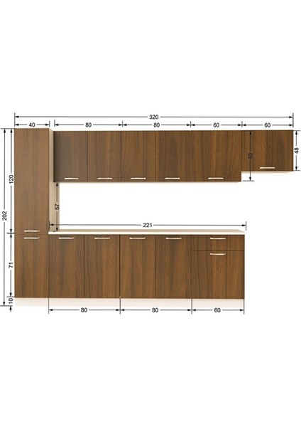 Yasmnne Hazır Mutfak Dolabı Kiler Dahil 320CM–CEVIZ– Tezgah Dahil fırsatları