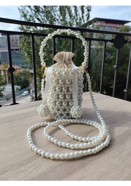 El Örmesi - Inci Zarafetiyle Silindir El ve Askılı Çanta - Günlük ,özel Gün (Nikah,düğün)