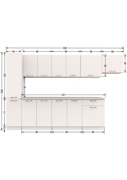Turna Hazır Mutfak Dolabı Kiler Dahil 320CM-BEYAZ- Tezgah Dahil indirimleri