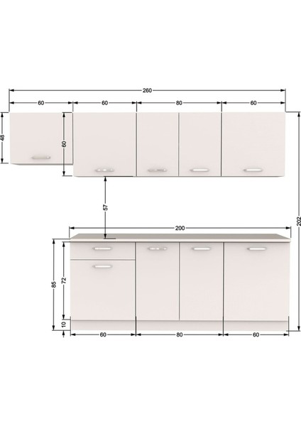 Nihal Hazır Mutfak Dolabı 260 cm – Tezgah Dahil - Beyaz modelleri