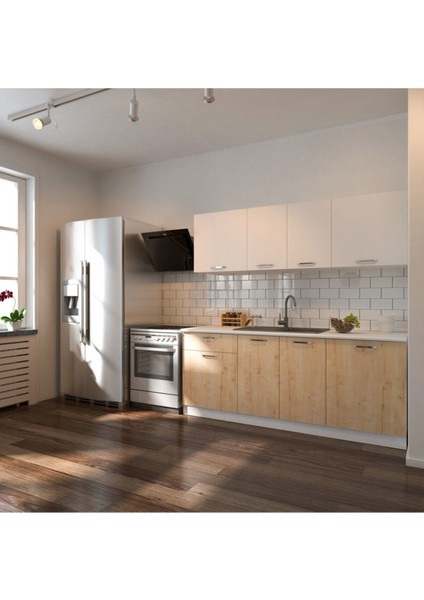 Senem Hazır Mutfak Dolabı 200 cm - Safir Meşe Beyaz- Tezgah Dahil